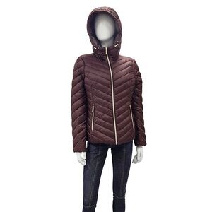 Michael Kors/Gorgeous Dark Ruby Hooded Packable Down Puffer Coat